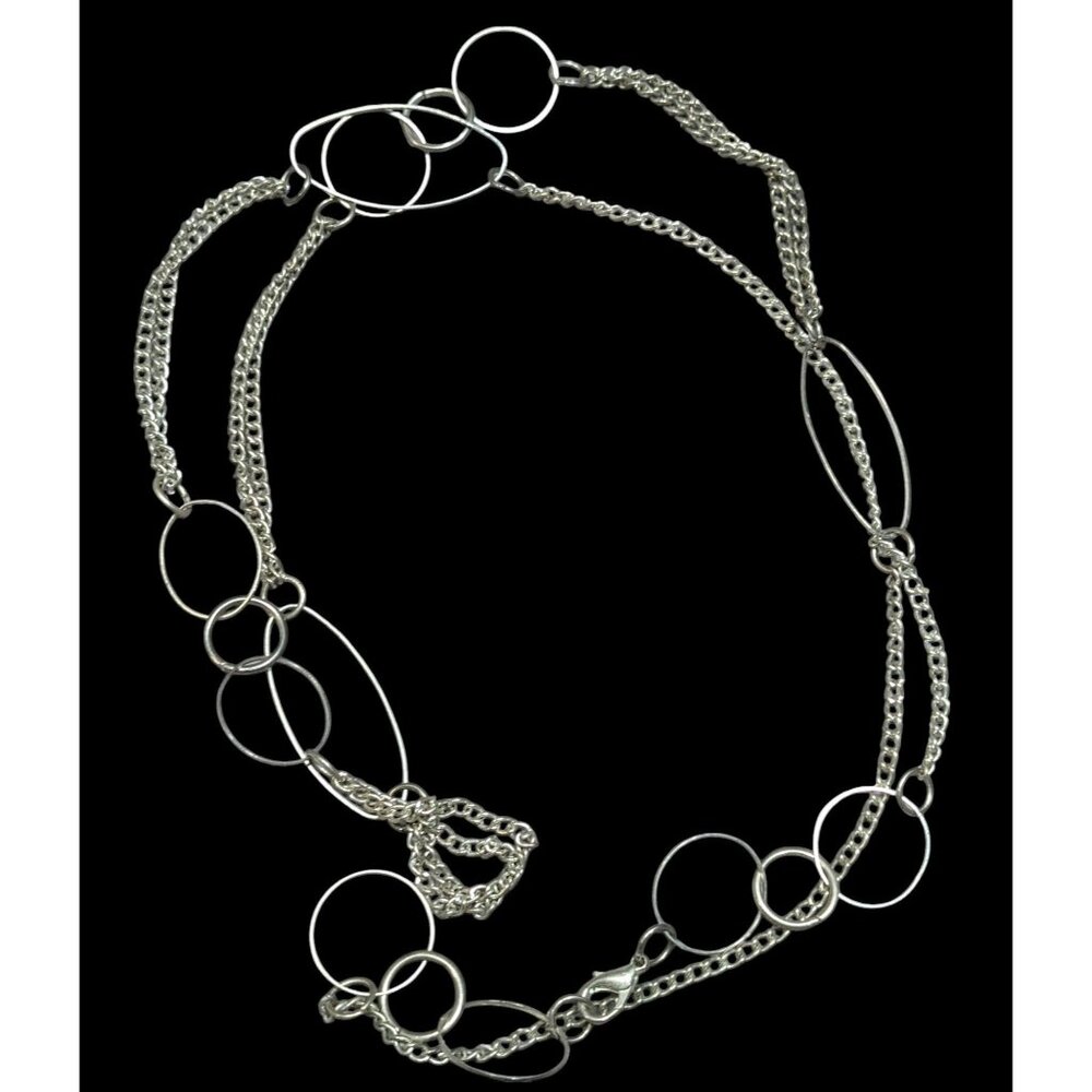 Open Link Silver Tone Layered Chain Necklace